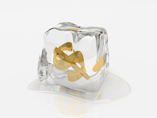 Dollar in ice cube 3D rendering