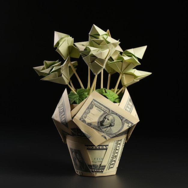 Premium Ai Image Dollar Origami Unfolding Creativity To Craft A Money Pot