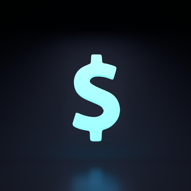 Dollar pictogram Neon element op een zwarte achtergrond 3D-rendering illustratie