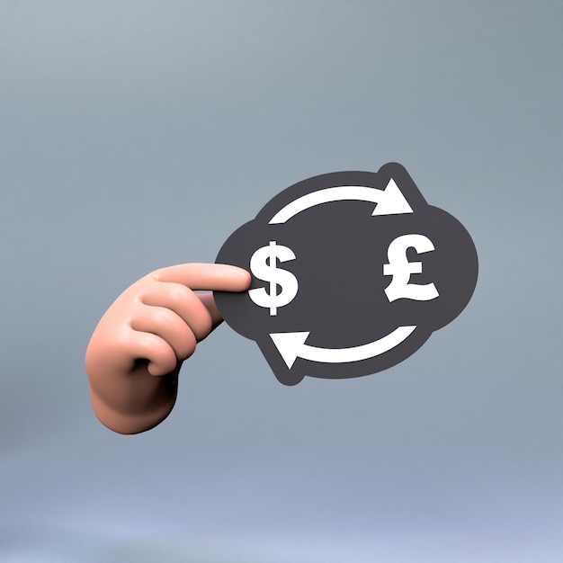 Foto illustrazione del rendering 3d di conversione del dollaro e della sterlina