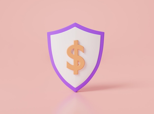 Dollar and shield with security icons on pink background
deposit money online payment protection saving money money security
concept 3d rendering illustration minimal cartoon style