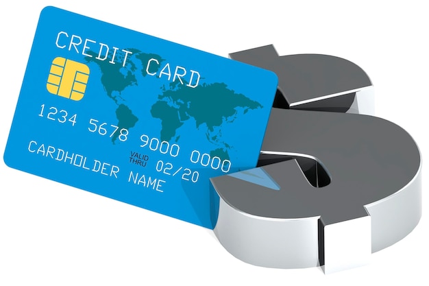 달러 기호 및 흰색 배경에 고립 된 파란색 신용 카드