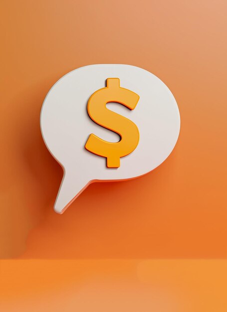 오렌지 연설 거품 온라인 쇼핑 개념 3d에 달러 기호 통화 아이콘 또는 기호