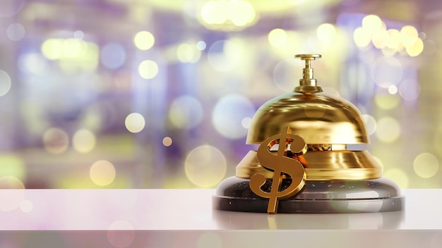 Dollar sign and gold reception bell on a colored background 3d\
render