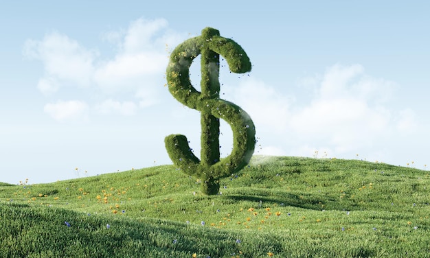 Foto un segno di dollaro in un campo erboso