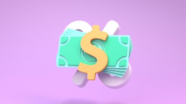 Dollar sign and green bills 3d render illustration