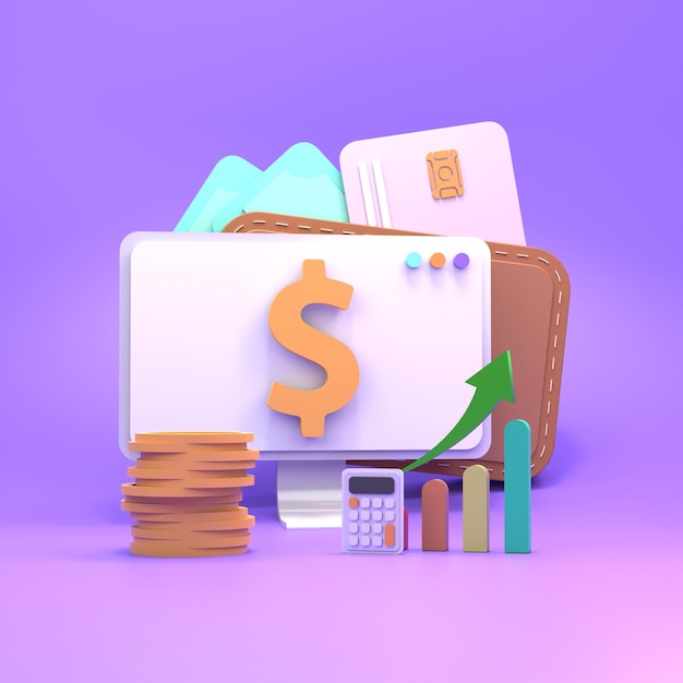 Dollar sign growth graph and money The concept of growth of assets and investments 3d render