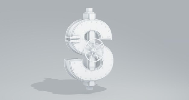 Photo dollar sign in the shape of a safe on a soft gray studio background monochrome perspective view