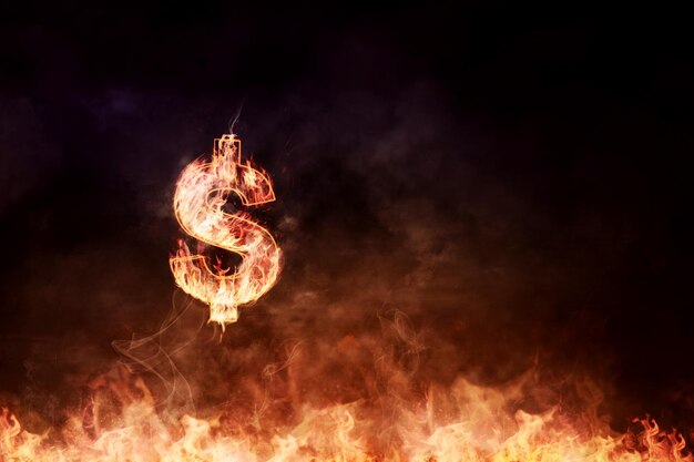 Photo dollar symbol burning with black background