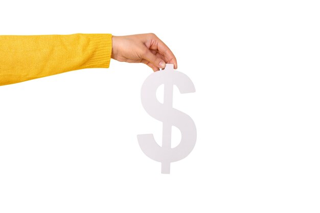 dollar symbol in hand isolated on white background