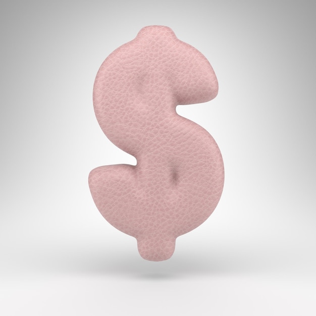 Dollar symbol on white background. Pink leather 3D rendered sign with skin texture.