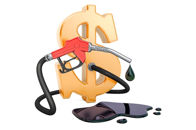 Dollar symbol with fuel pump nozzle Oil production and trading concept 3D rendering