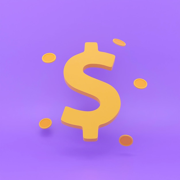 Dollar with smacking coins around. 3d render illustration.