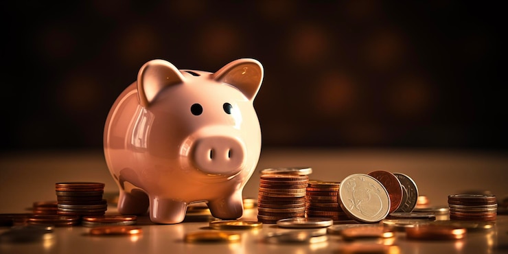 Foto dollarbiljetten en spaargeld besparingsinvesteringen bedrijf winnen gelukkige varken bankconcept
