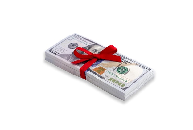 Dollars bandaged with a red ribbon