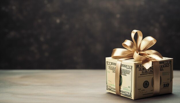 Photo dollars in gift box background with copy space