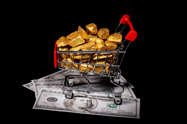 Photo dollars and gold in the shopping cart