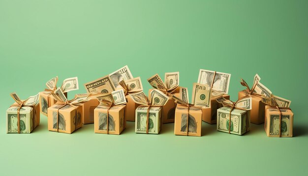 Dollars in cadeau doos achtergrond met kopieerruimte