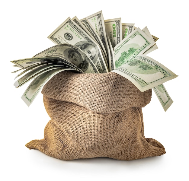 Dollars in a sack isolated on a white background