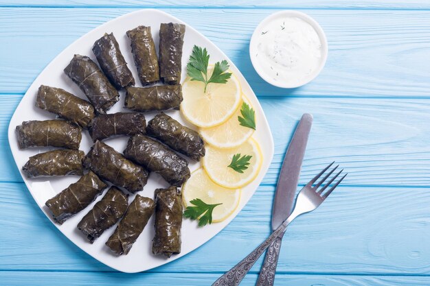 Dolma from grape of vines with rice meat and spices