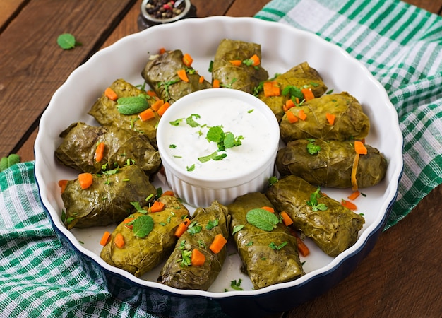 Dolma stuffed with rice and meat - greek traditional appetizer