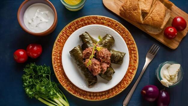 Photo dolma tolma sarma stuffed grape leaves with rice and meat