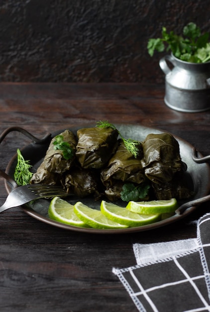 Dolma with dill and lime Photography in a rustic style