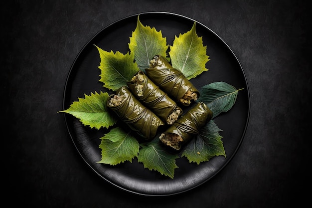 Dolmades On Black Matte Plate Generative AI