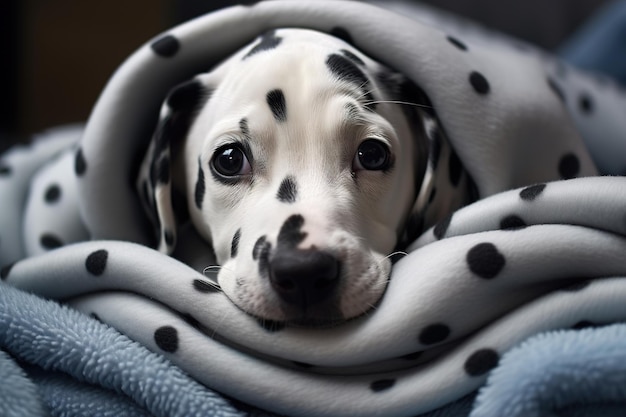 Photo dolmatian dog wrapped in blanket