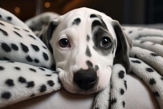 Photo dolmatian dog wrapped in blanket