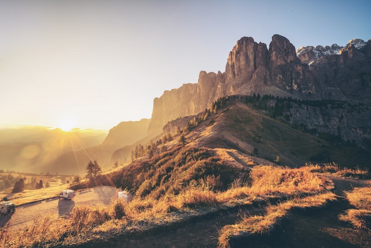 Foto dolomieten, italië landschap in passo gardena