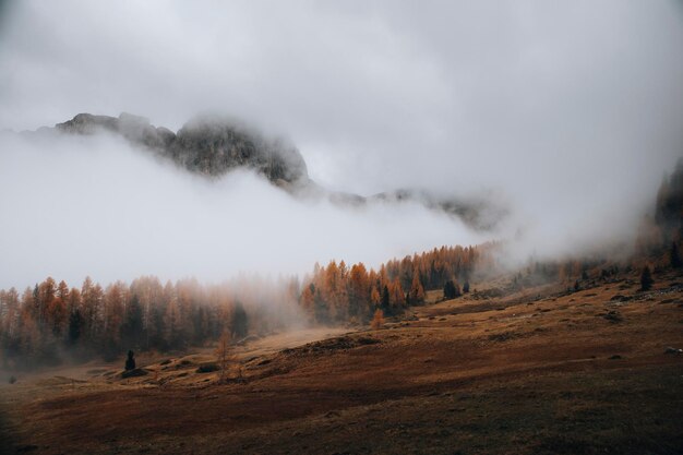 Dolomietenvallei gehuld in de mist