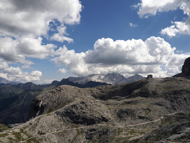 dolomites marmolada glacier view from corvara panorama