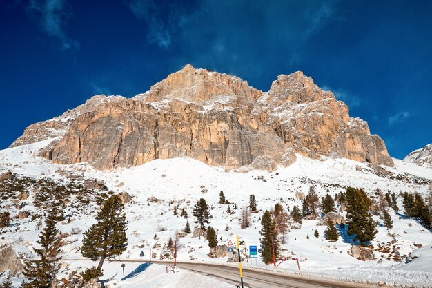 Dolomites mountains covered in snow