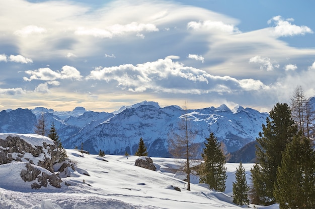 Dolomites mountains covered in snow