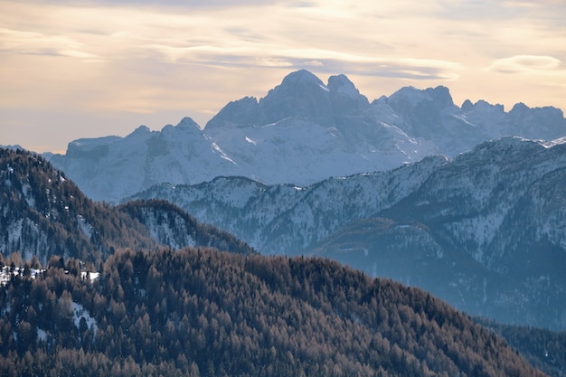 Dolomites mountains covered in snow