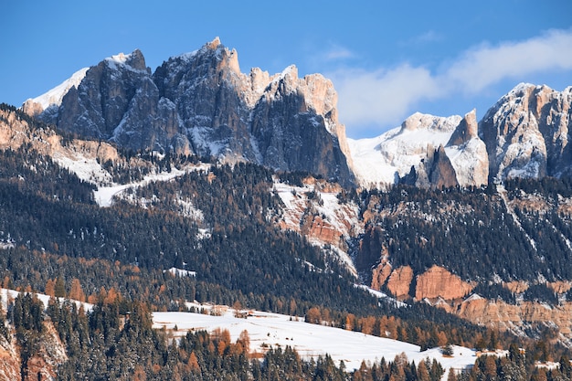 Dolomites mountains covered in snow