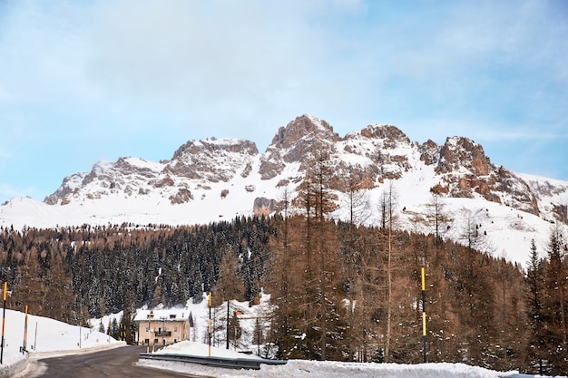 Dolomites mountains covered in snow