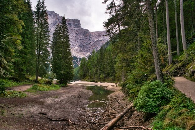 Dolomitesm landscape, italy lake di braies .