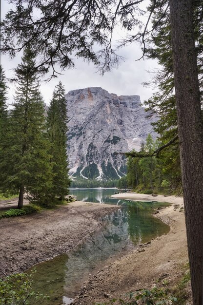 Dolomitesm landscape, italy lake di braies .