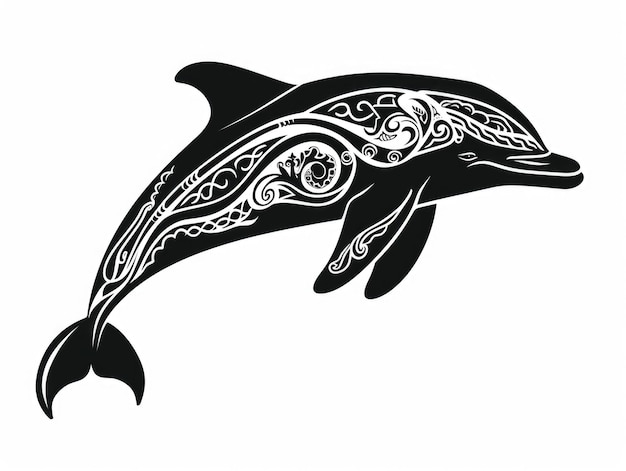 Dolphin Black simple tattoo print or decor AI generative