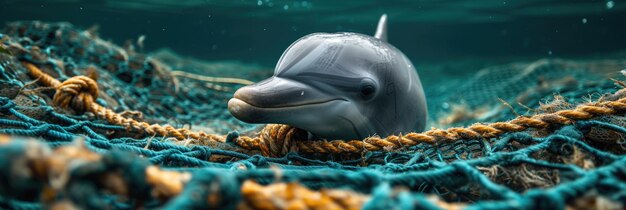 A dolphin entangled in a net for fishing Generative Ai