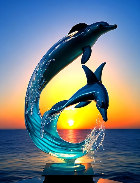 Foto carta da parati con statua di vetro del delfino