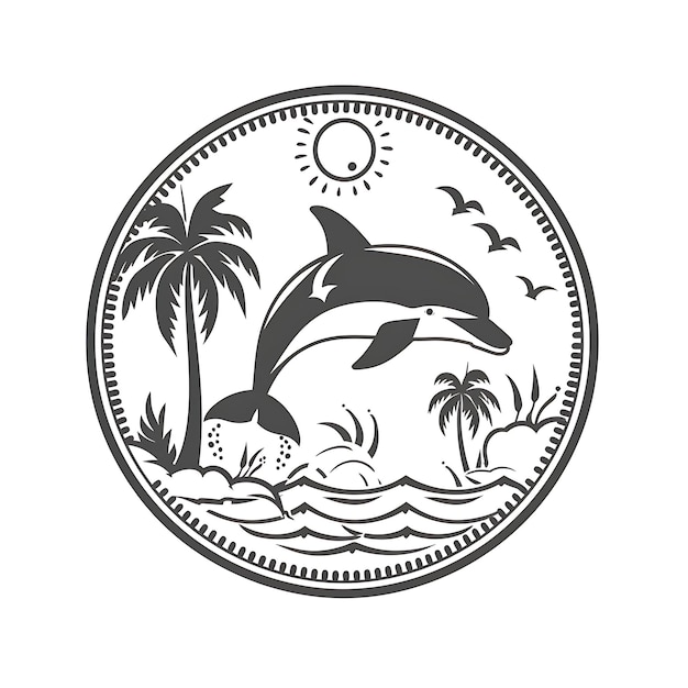 Photo dolphin icon leaping emblem with coastal border playful dolp concept idea design simple minimal art