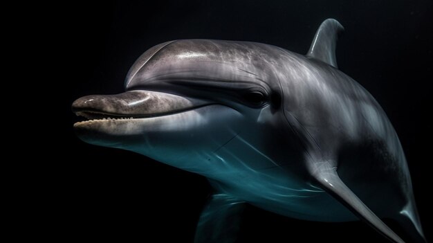 A dolphin is smiling in the dark