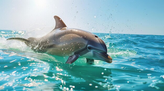 A dolphin is swimming in the ocean