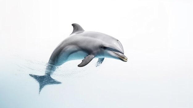 Foto un delfino nuota nell'acqua con un pesce in bocca.