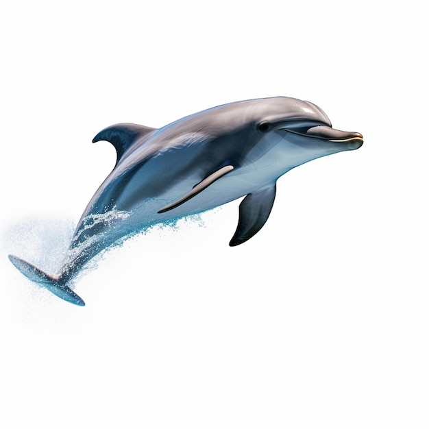 A dolphin is swimming in the water with the word dolphin on the bottom.