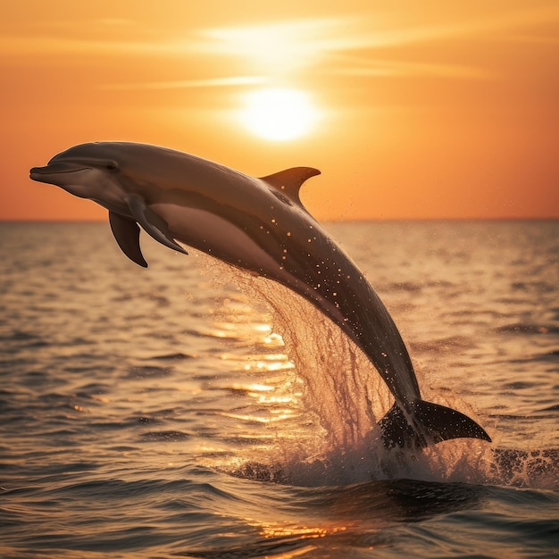 Прыжок дельфина в синее море в живописном месте