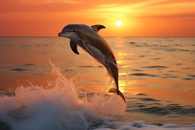 Photo dolphin jump in the blue sea in a picturesque place